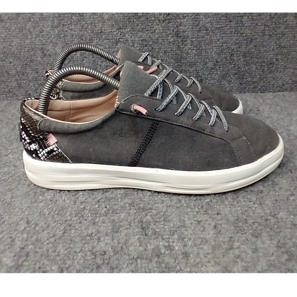 Hey Dude Karina Sneakers Women Size 9 Jet Black Snakeskin Canvas Slip On Shoes